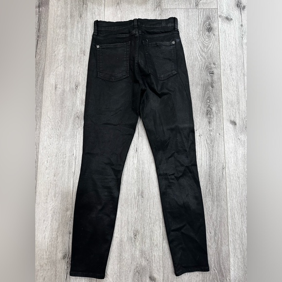 7 for all Mankind The High Waist Ankle Skinny With Faux Pockets in Black Coated - Picture 3 of 6